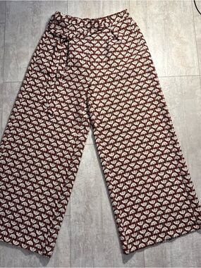 bobeau Rust and Cream Floral-Print Wide Leg Pants